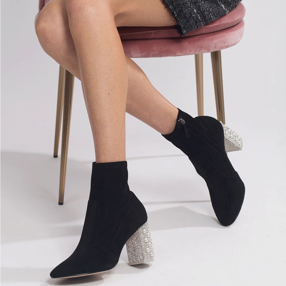 SOPHIA WEBSTER White Patent Leather Pastel Pearl & Clear Rhinestone Heel Boots